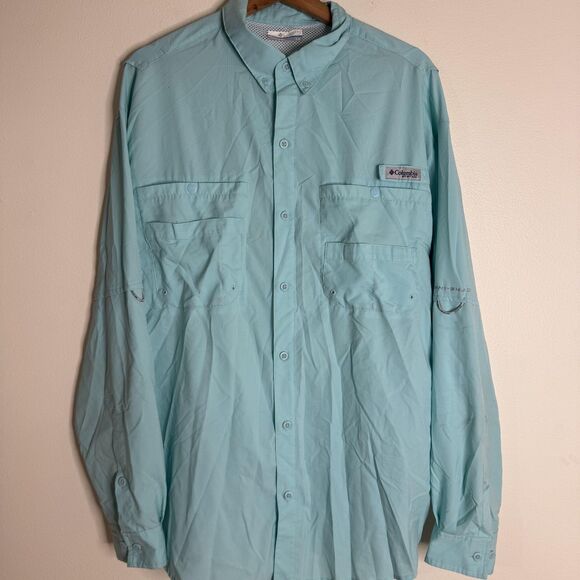 Columbia PFG Shirt Mens Large Blue Omni-Shade Fishing Long Sleeve UPF Quick Dry - Picture 4 of 11